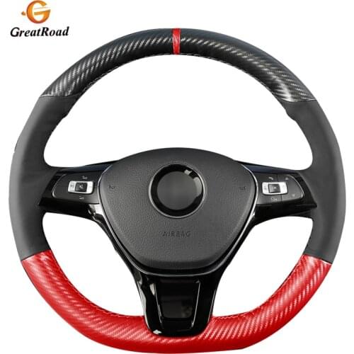 Carbon Fiber Leather Black Suede Red Marker Steering Wheel Cover for Volkswagen VW Golf 7 Mk7 New Polo Jetta Passat B8 Tiguan