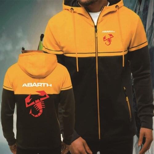 Spring Autumn Mens Zip Jacket Abarth Car Logo Printing Fashion Casual Splicing Mens Jacket Cotton High Quality Mens clothes