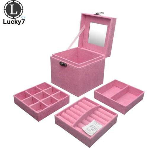 Flannel Jewelry Box Princess 3-layer Storage Gift Box Small Jewelry Velvet Box Ring Necklace Bracelet Organizer Storage Case