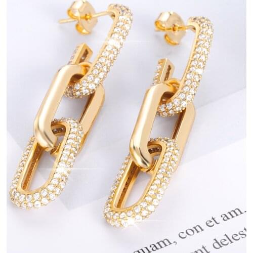 Personality Zircon Thick Link Long Chain Statement Earrings Charm Pendant Punk Geometric Cool Earrings For Woman Party Jewelry