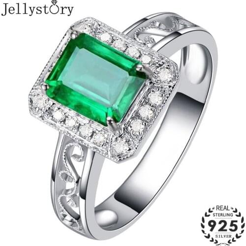 Jellystory Classic 925 Silver Jewelry Rings with Rectangle Shape Emeral Zircon Gemstone Open Ring for Women Party Gift wholesale