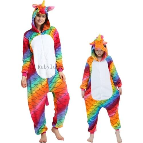Unicorn Onesie Adult Animal Pajamas Warm Stitch Sleepwear Onepiece Winter Jumpsuit Anime Cosplay Tiger Totoro Costumes