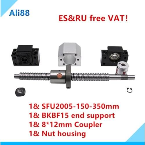 RU&ES stoc！SFU2005 set 2005 rolled ballscrew C7 with end machined+RM2005 ball nut+nut housing DSG20H+BK/BF15 end support+coupler