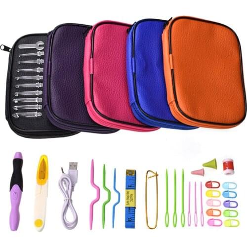 9 Pcs/Set Plastic Crochet Hook Light Plastic USB LED Luminous Crochet Hooks With Accessories Sewing Craft Tool