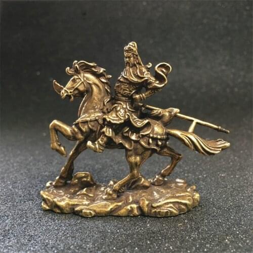 Brass Chinese God of Wealth Riding Horse Guan Gong Statue Home Decoration Accessories Copper Office Desk Decor Buddha Ornaments
