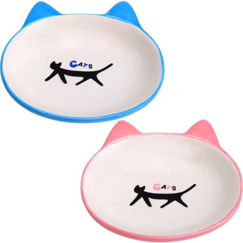 2PCS Pet Bowl Non-Slip Lovely Cat Ears Ceramic Cat Food Bowl Dog Water Bowl