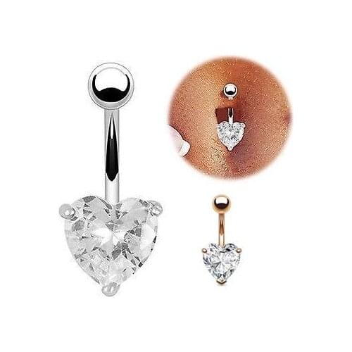 Fashion Love Heart belly button rings Bar Gold / Silver Plated Surgical Piercing Sexy Body Jewelry for women CZ navel piercing