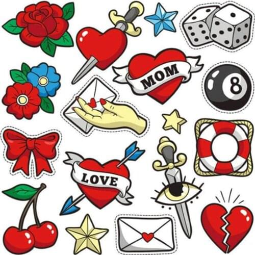 Fashion PVC Patch 17pcs logo deal with it Clothes Heat Transfer Printing T shirt girl iron on patches for clothing Stickers