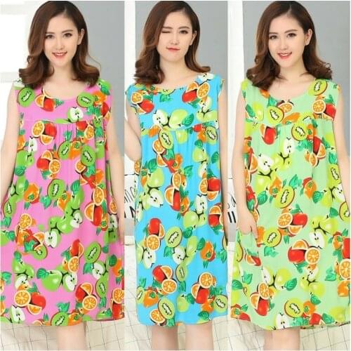 Summer Small Fresh Fruit Pattern Cotton Nightgown Women Sweet Girl Lounge Cute Nightdress Sleepwear Casual Nightwear Sleepshirts