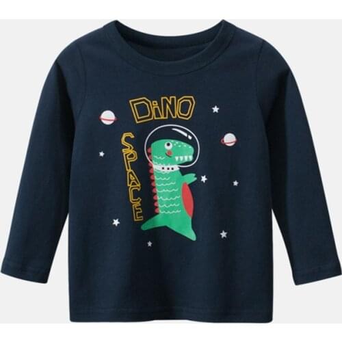 Boys New Autumn T-Shirt Cartoon Print Bear Childrens Long-Sleeved Shirt Childrens Home Leisure Pure Cotton