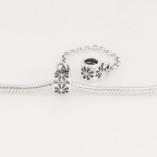Genuine 925 Silver Clip And Clasp Safety Chain Charms Flower Pattern beads Fits for European Bracelet CKK