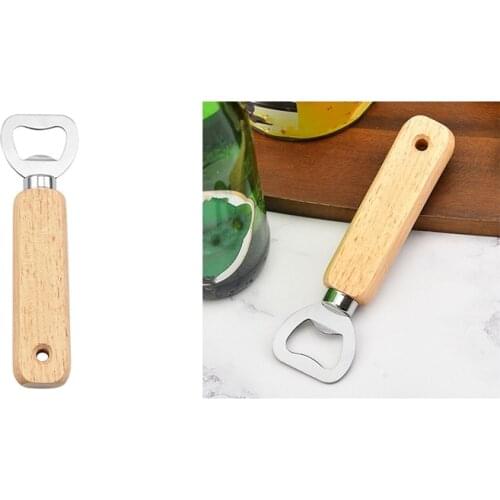 Wooden Handle Handheld Bartender Bottle Opener Wine Beer Soda Glass Cap Opener Kitchen Bar Tools Creative Hole Design