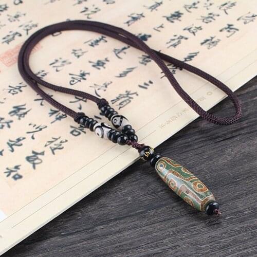 Fashionable Style Natural Stone Materials Nine Eye Tibet Dzi Pendant Drop Choker Nacklace Tibet Heaven Bead Bring Good Luck