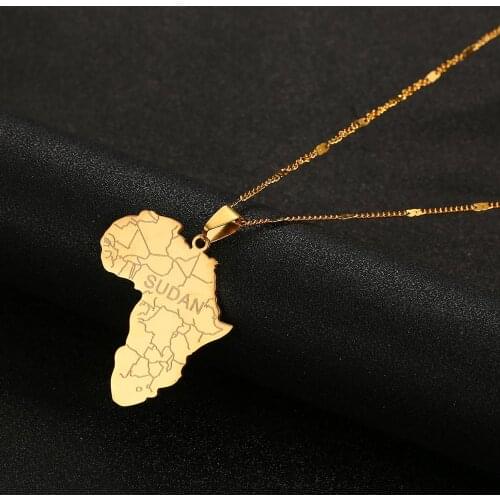 Africa Map With Sudan Pendant Necklaces For Women Men Gold Color African Maps Jewellery