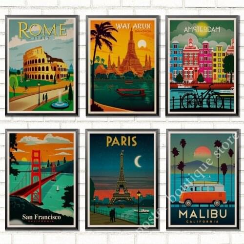 Rome,London,Thailand,Parls,Travel Landscape Vintage Retro Poster Decorative Wall Kraft Paper Poster Bar Home Decor New Gift