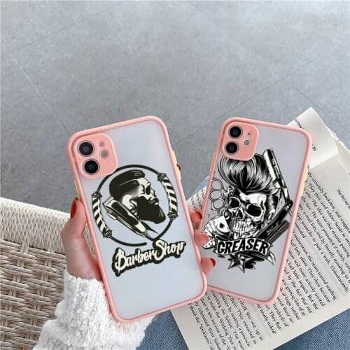 Funny letter barber shop Hair luxury shell Phone Cases matte transparent For iphone 7 8 11 12 plus mini x xs xr pro max cover