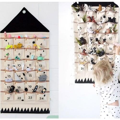 24 Pockets Fabric Christmas Calendar To Hanging Xmas Ornaments Party Advent Drawstring Bags Embellishments Banner Pendant