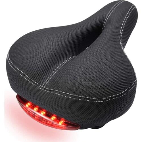 HOT Comfortable Men Women Bike Seat,Wide Bicycle Saddle,Tail Lights,Waterproof,Soft Breathable Double Spring Design