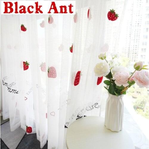 Cute Strawberry Curtain for Kids Girls Room Bedroom Mesh Fabric for Living Room Voile Tulle Curtain Drape Cortinas X705#40