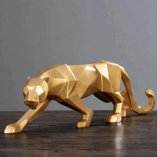 NORDIC SIMPLE LEOPARD STATUE MODERN ABSTRACT GEOMETRIC RESIN PANTHER SCULPTURE ORIGAMI ANIMAL FIGURINE HOME OFFICE DECORATION