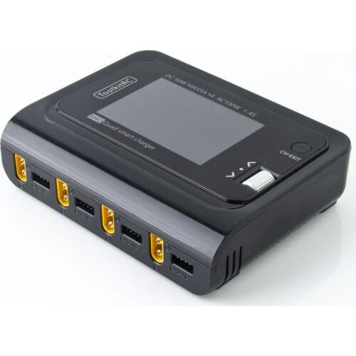 ToolkitRC M4Q 4x50w 5A 1-4S AC 100W 4 Ports XT60 XT30 DC Smart Charger 32 Bit ARM IPS Bright Clear Wide Angle Display