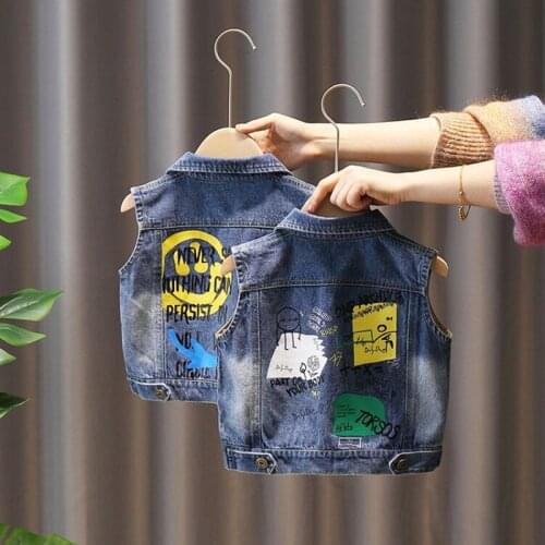 Cowboy new childrens clothing vest spring and autumn baby boy girl jacket sleeveless denim vest top trend and comfortable