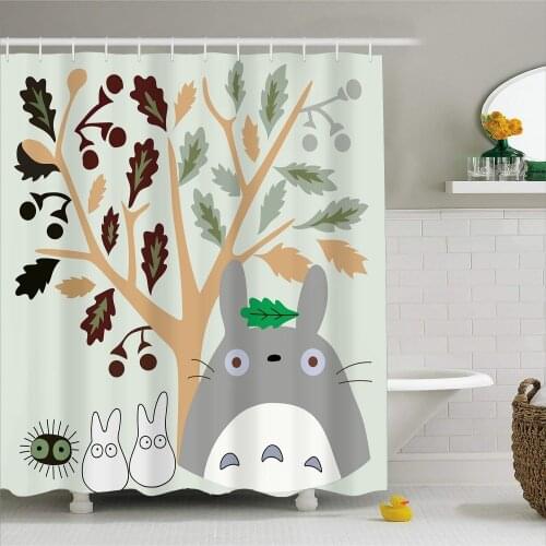 3D Totoro Anime Series Printed Polyester Waterproof Bath Curtains with 12pcs Hooks Bathroom Decor Curtains for Home 150/180cm