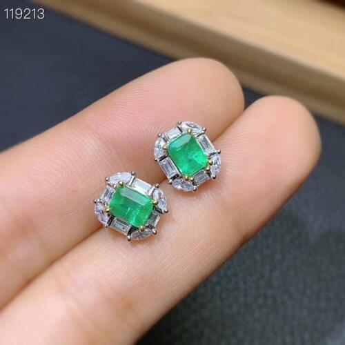 Fine Jewelry Natural Emerald 925 Sterling Silver Women Earrings New Ear Studs Support Test Popular Beautiful