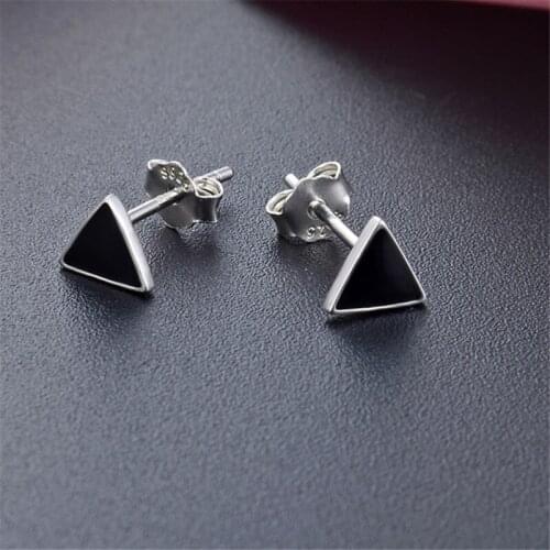 925 Sterling Silver Black Triangle Stud Earrings For Women Wedding Gift Female pendientes mujer moda aretes de mujer eh1449