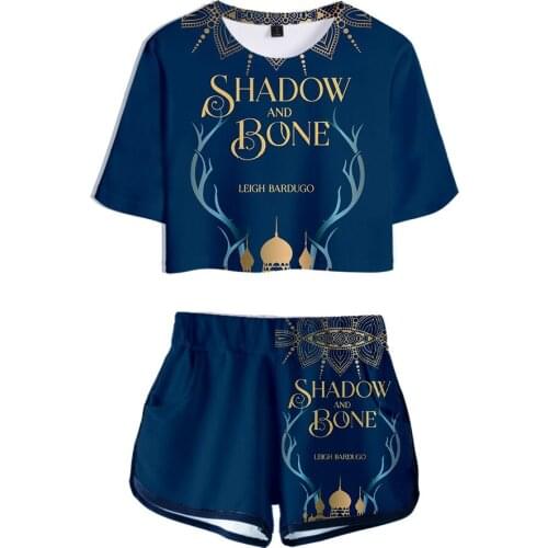 2021 New Arrival Shadow and Bone Women Two Piece Set Shorts+Crop Tops T-shirt Summer Hip hop Harajuku Street Clothes