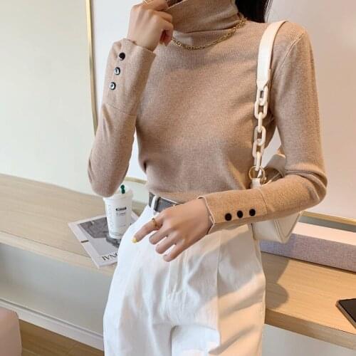 2021 Spring Vintage Turtleneck Sweater for Women Solid Long Sleeve Pullover Bottom Knitwear Tops Winter Pull Femme Chic 12743