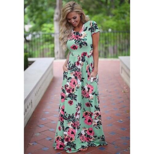 Women Long Maxi Dress 2021 Summer Floral Print Boho Beach Dress Short Sleeve Evening Party Dress Tunic Vestidos Plus Size XXXL
