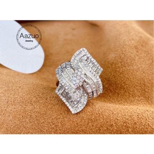 Aazuo 18K Solid White Gold Real Natrual Diamond 1.5ct H SI Luxury Ladder Ring Gift For Woman High Class Banquet Engagement Party