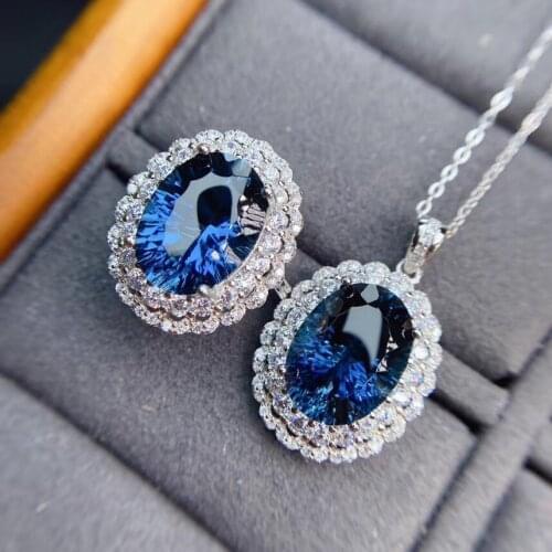 100% Natural Real Topaz Set 925 Sterling Silve New Fashion 1pc Ring,1pc Pendant Party Jewelry