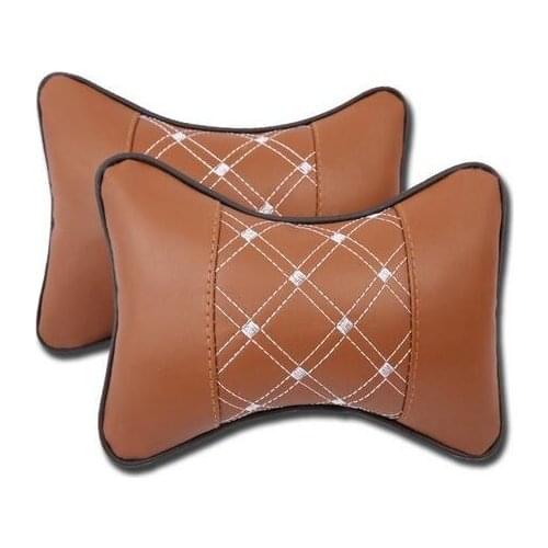 2 Pieces Car Red Wine PU Leather Headrest Neck Pillow Car Head Neck Pillow Seat Back Support Cushion