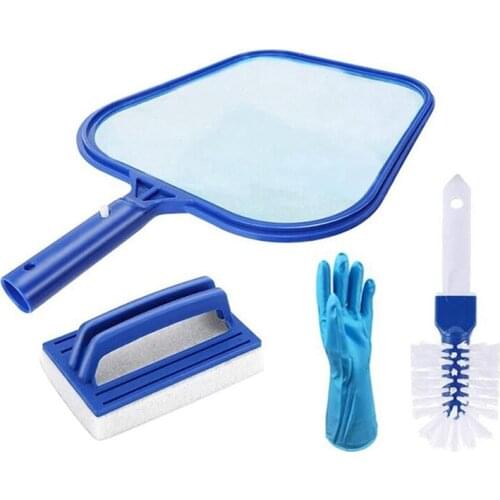 4Pcs Swimming Pool Cleaning Tools Pool Skimmer Hot Tub Cleaning Tools With Leaf Skimmer Net Sponge Brush Scrubber Gloves