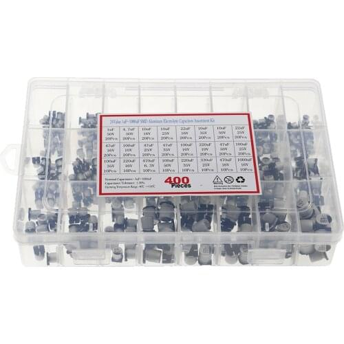 400pcs/lot 1uF-1000uF 24 Values Assorted Kit Electrolytic Capacitor SMD Aluminum Electrolytic Capacitor