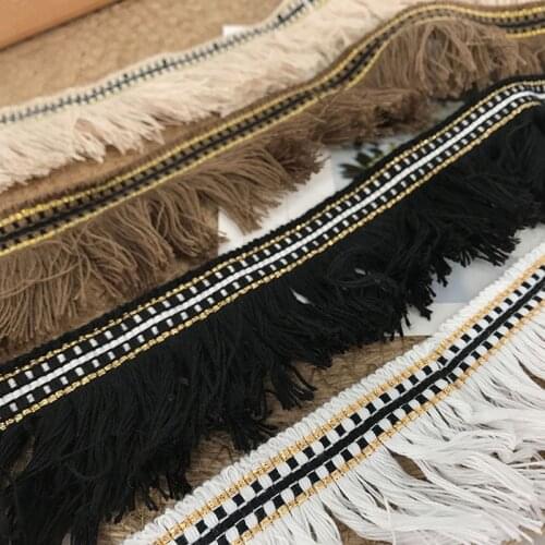 5yards/lot Gold Thread Ribbon Tassel Lace Clothing Accessories skirt curtain decoration side Ethnic Wind Ribbon Lace 4.5cm