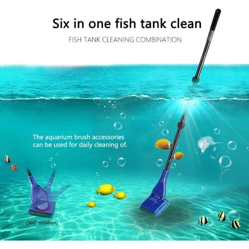 6 In 1 Aquarium Cleaning Sets Long Handle Aquarium Tank Cleaning Brush Fish Tank Cleaning Tools Aquatic Pets Accessories