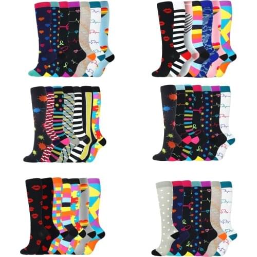 7 Pairs Mixed Unisex Compression Socks Multicolored Nylon Breathable Outdoor Sport Running Knee High Hosiery Stockings