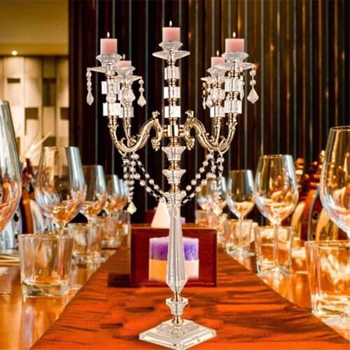 Acrylic Candle Holders Candelabras With Crystal Pendants 77 CM/30" Height Marriage Candlestick Wedding Centerpieces Home Decor