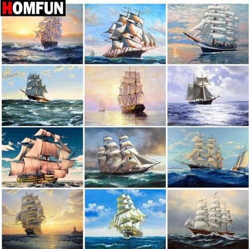 HOMFUN Full Square/Round Drill 5D DIY Diamond Painting "Boat landscape" Embroidery Cross Stitch 5D Home Decor Gift
