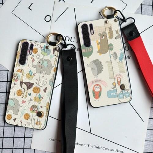 Phone Case For Huawei P20 Pro P30 Lite Cute Animal Neck Strap Stand Back Cover Case For Huawei Honor Play 7C 7A Pro 8A 7X 8X