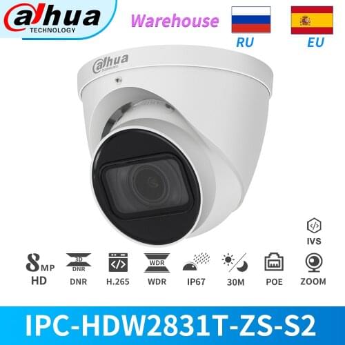 Dahua IP Camera 8MP 4K PoE IPC-HDW2831T-ZS 5X Zoom Vari-focal IR IVS Starlight CCTV Security Camera Dome With SD Card Slot Onvif
