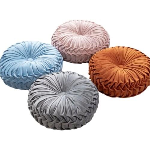 Sofa pillow Throw Pillow Luxury Velvet Cushion Pleated Fabric Handmade Round Wheel Pumpkin Seat Cushions Diameter 38 x10cm
