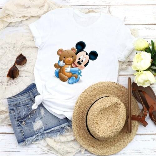 Lovely Summer T Shirt For Women And Girls Short Sleeve Baby Mickey Mouse Printed White Tshirt Harajuku Streetwear Femme T-shirt