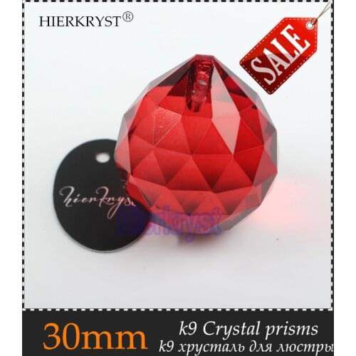 HIERKYST 30mm Red Crystal Balls Suncatcher Prisms Pendants for Chandeliers Parts Lamp Rainbow Hanging Drops 10 pcs #2003-5C