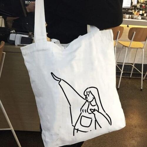 Women Canvas Shoulder Bags Ladies Handbags Harajuku Aesthetics Female Fashion Tote Grocery Reusable Foldable Shopping Bag