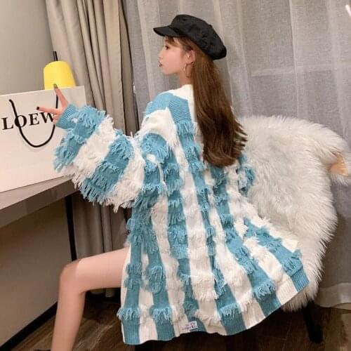 Tassel Cardigan Women Sweater Tops Jersey Loose Korean Fashion Sueters Mujer Long Sleeve Knitted Pull Green Pink Autumn Clothing