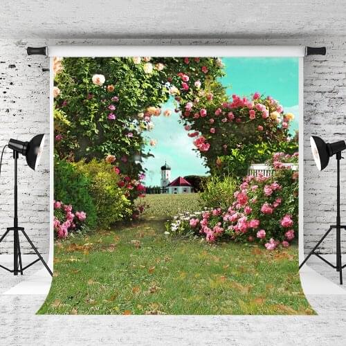 VinylBDS 10x10ft Wedding Photography Backdrops Scenery Backgrounds Blooms Arches House Flower Photography Backdrops 3052 LK
